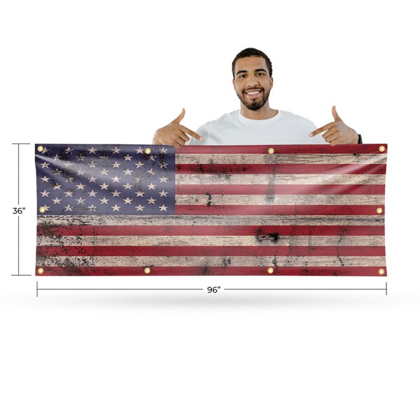 Signmission Rusty American Flag, 36 Inch x 96 Inch, Vinyl Banner - B-96-30841
