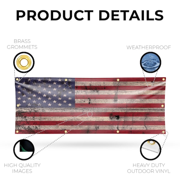 Signmission Rusty American Flag, 36 Inch x 96 Inch, Vinyl Banner - B-96-30841