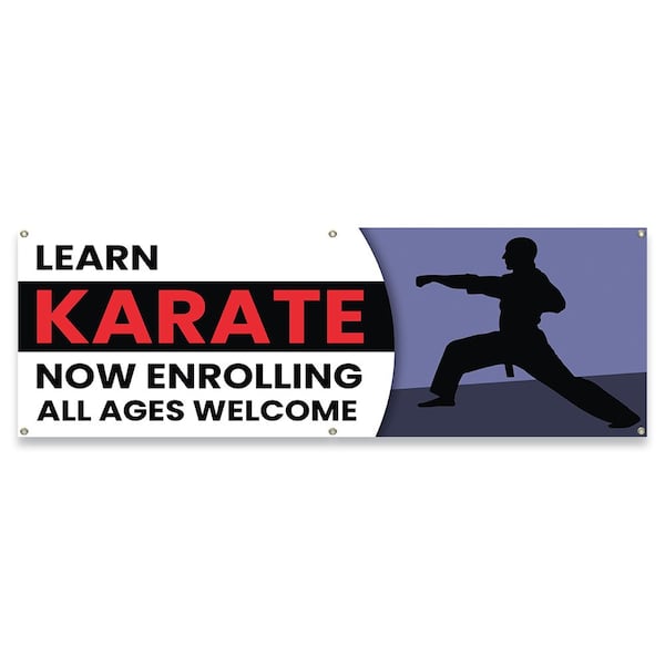 Signmission Learn Karate Now Enrolling All Ages Welcome Banner Concession Stand Food Truck Single Sided - B-72-30097