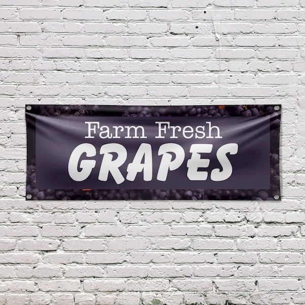 Signmission Farm Fresh Grapes, 18 Inch x 48 Inch, Vinyl Banner - B-30594