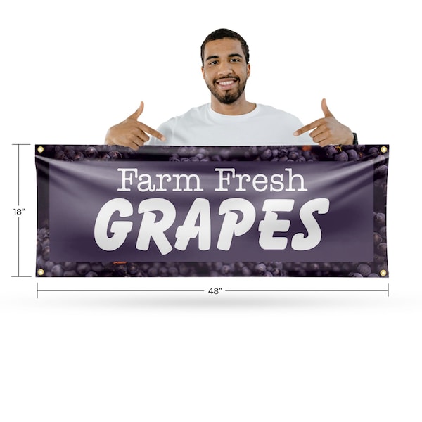 Signmission Farm Fresh Grapes, 18 Inch x 48 Inch, Vinyl Banner - B-30594