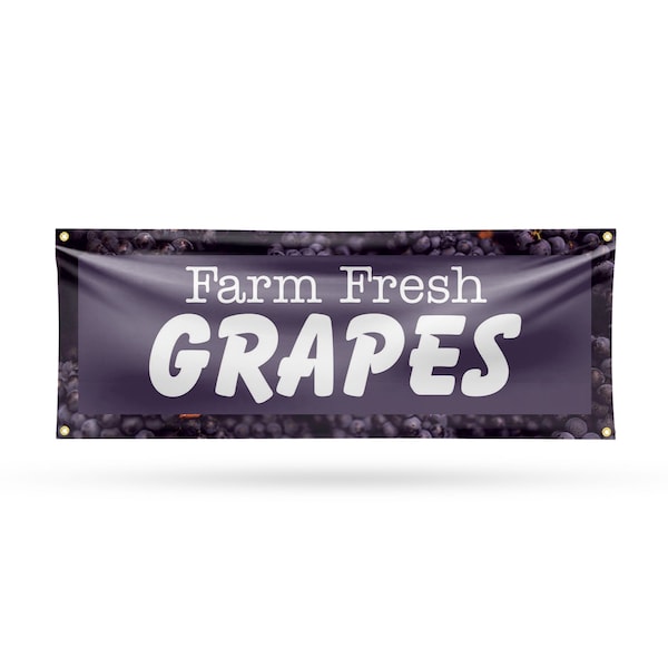 Signmission Farm Fresh Grapes, 18 Inch x 48 Inch, Vinyl Banner - B-30594