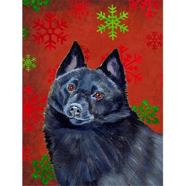 Patioplus 11 x 15 In. Schipperke Red And Green Snowflakes Holiday Christmas Flag; Garden Size - PA246668