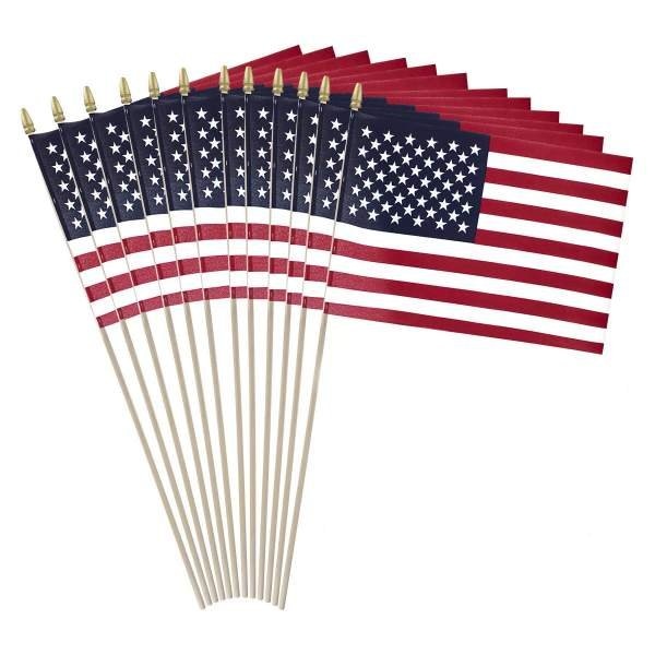 Afs Hand Held USA Flags 16in rod, 12in x 8in Banner, 12PK - 195US