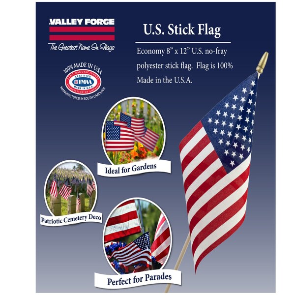 Valley Forge Valley Forge American Stick Flag 8 in. H X 12 in. W - USE8D