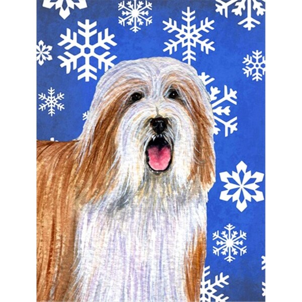 Patioplus Bearded Collie Winter Snowflakes Holiday House Size Canvas Flag - 28 x 40 in. - PA3420834