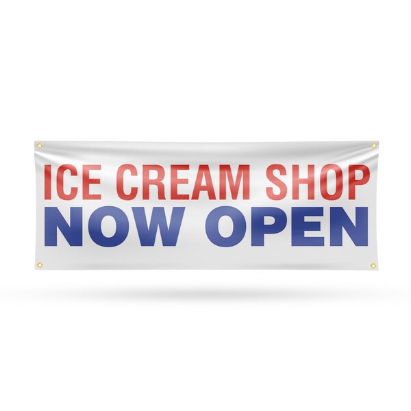 Signmission Ice Cream Shop Now Open, 18 Inch x 48 Inch, Vinyl Banner - B-30704
