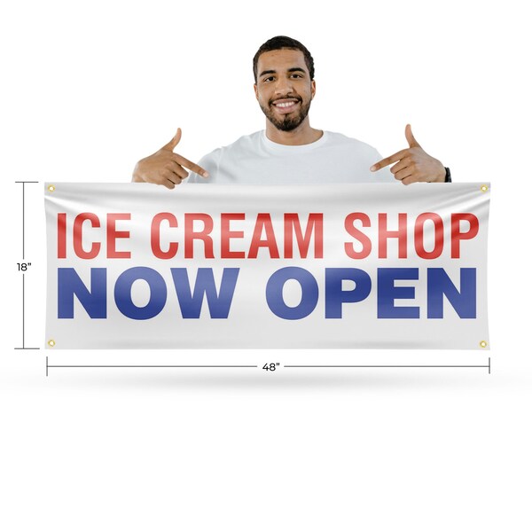 Signmission Ice Cream Shop Now Open, 18 Inch x 48 Inch, Vinyl Banner - B-30704