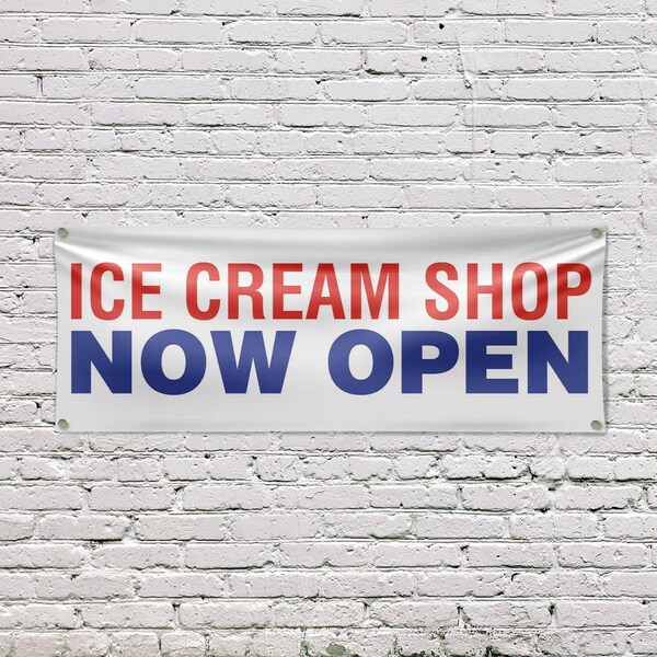 Signmission Ice Cream Shop Now Open, 18 Inch x 48 Inch, Vinyl Banner - B-30704