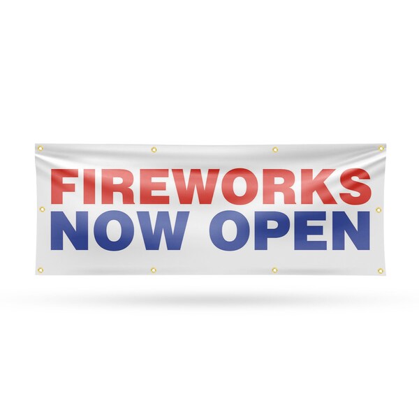 Signmission Fireworks Now Open, 36 Inch x 96 Inch, Vinyl Banner - B-96-30630