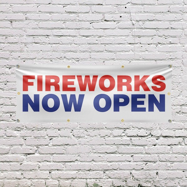 Signmission Fireworks Now Open, 36 Inch x 96 Inch, Vinyl Banner - B-96-30630
