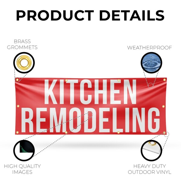 Signmission Kitchen Remodeling, 36 Inch x 96 Inch, Vinyl Banner - B-96-30718