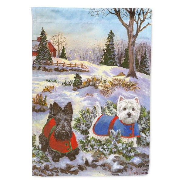 Patioplus 28 x 0.01 x 40 in. Scottie & Westie Christmas Pine Hill Canvas House Flag - PA2553511