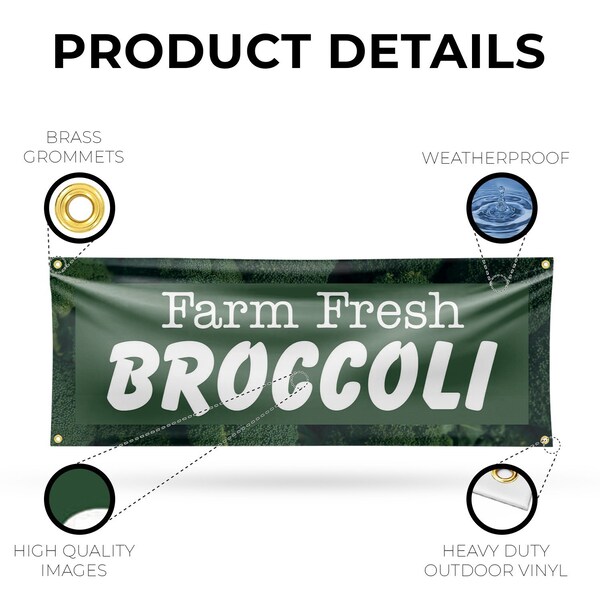 Signmission Farm Fresh Broccoli, 18 Inch x 48 Inch, Vinyl Banner - B-30581