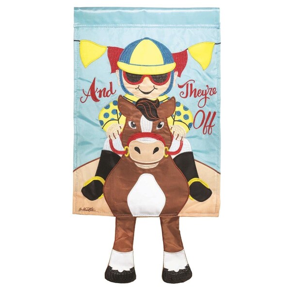 Magnolia Gardens 30 x 44 in Horse  Jockey Polyester Double Applique Garden Flag - M011390