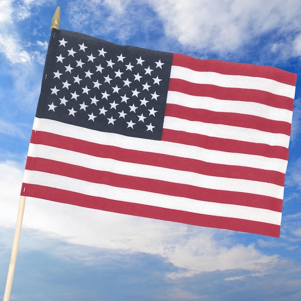 Global Flags Unlimited American Single Cotton Stick Flag with Spear 12"x18" 24"x.3125" - 205717
