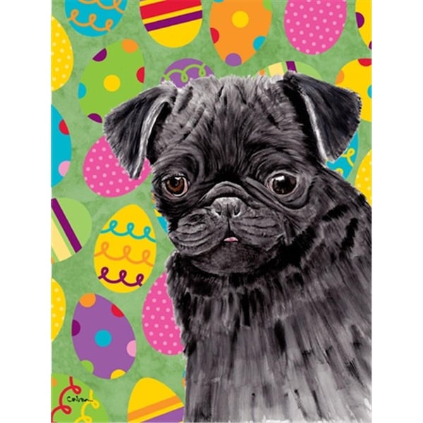 Carolines Treasures 28 x 40 in. Pug Easter Eggtravaganza House Size Canvas Flag - SC9446CHF