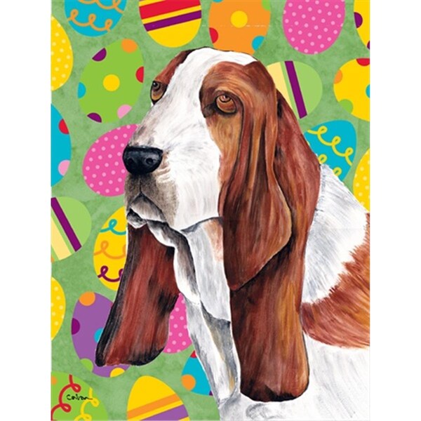 Carolines Treasures 28 x 40 in. Basset Hound Easter Eggtravaganza House Size Canvas Flag - SC9452CHF