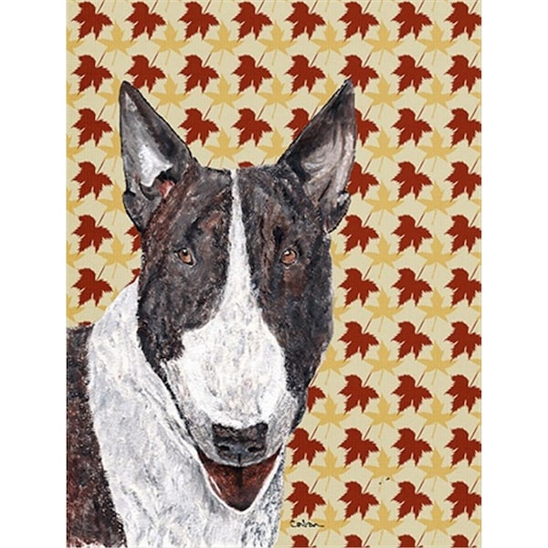 Carolines Treasures Bull Terrier Fall Leaves Flag Canvas House Size - SC9547CHF
