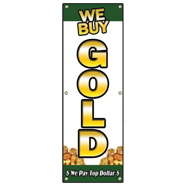 Signmission We Buy Gold 1 Vertical, 24 Inch x 72 Inch, Banner - B-72 WE BUY GOLD 1 VERTICAL
