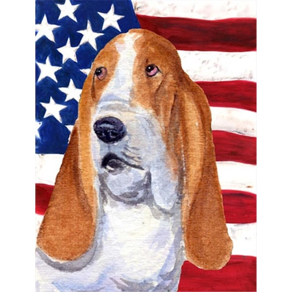 Patioplus 28 x 40 in. USA American Flag with Basset Hound House Size Canvas Flag - PA247117