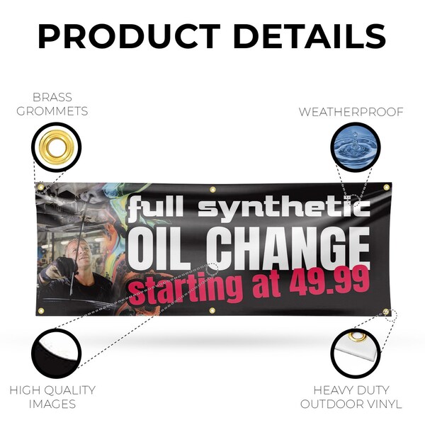 Signmission Full Synthetic Oil Change, 24 Inch x 72 Inch, Vinyl Banner - B-72-30666