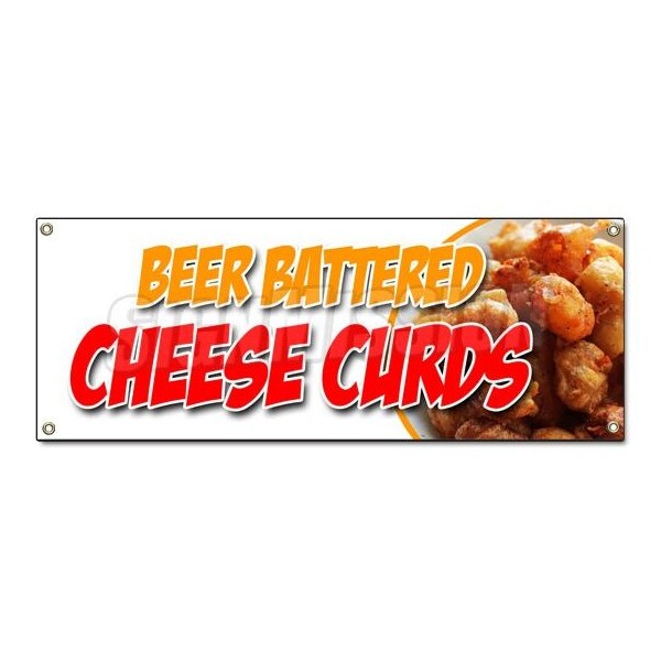 Signmission BEER BATTERED CHEESE CURDS BANNER SIGN wisconsin poutine fried fresh - B-BEER BATTERED CHEESE CUR