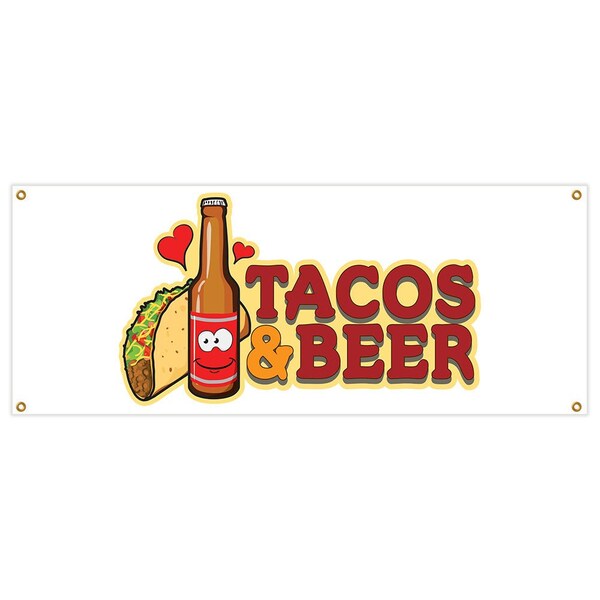 Signmission Tacos & Beer Banner Heavy Duty 13 Oz Vinyl with Grommets Single Sided - B-TACOS & BEER