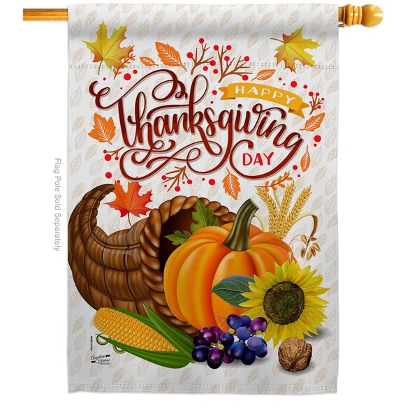 Patio Trasero 28 x 40 in. Thanksgiving Cornucopia House Flag with Fall Dbl-Sided Vertical Flags  Banner Garden - PA3904374