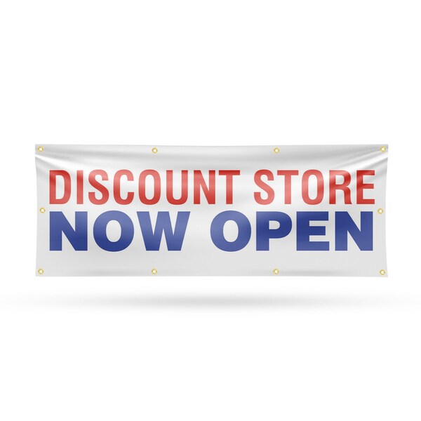 Signmission Discount Store Now Open, 36 Inch x 96 Inch, Vinyl Banner - B-96-30546