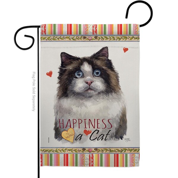 Gardencontrol 13 x 18.5 in. Cat Mitted Ragdoll Happiness Double-Sided Decorative Vertical Garden Flag - GA2011592