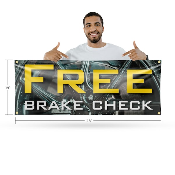 Signmission Free Brake Check, 18 Inch x 48 Inch, Vinyl Banner - B-30642