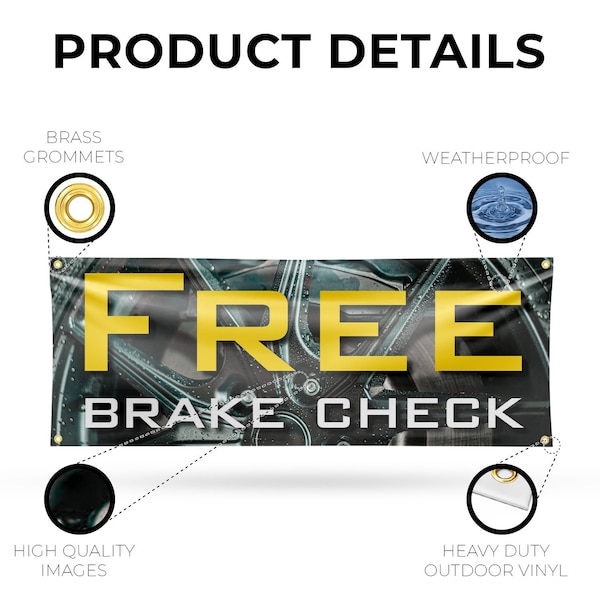 Signmission Free Brake Check, 18 Inch x 48 Inch, Vinyl Banner - B-30642