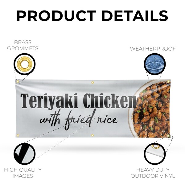 Signmission Teriyaki Chicken with Fried Rice, 24 Inch x 72 Inch, Vinyl Banner - B-72-30884