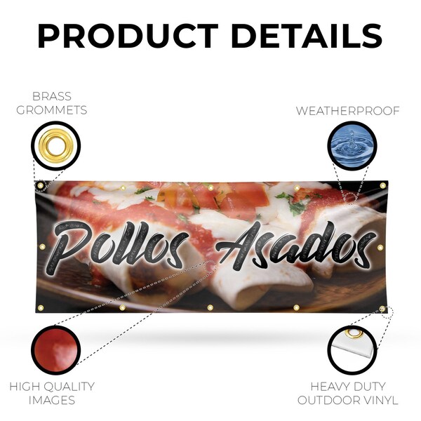 Signmission Pollos Asados, 48 Inch x 120 Inch, Vinyl Banner - B-120-30812