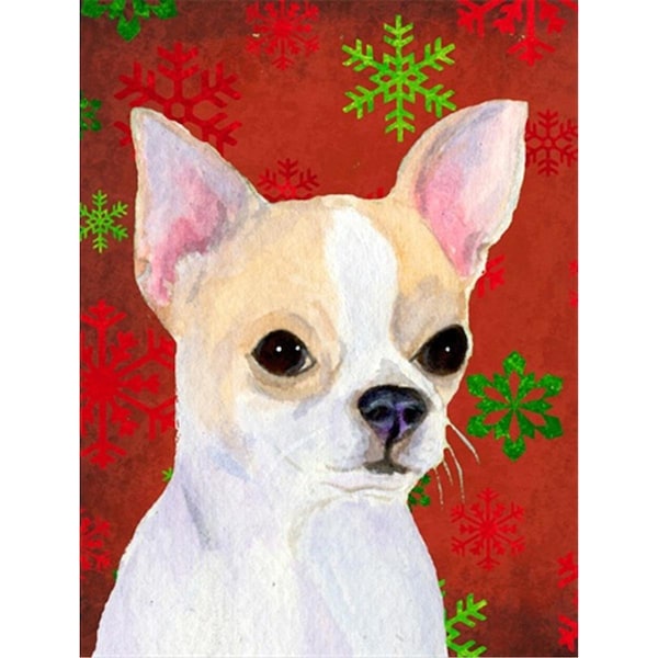 Patioplus 28 x 40 in. Chihuahua Red And Green Snowflakes Holiday Christmas Flag Canvas House Size - PA2554856