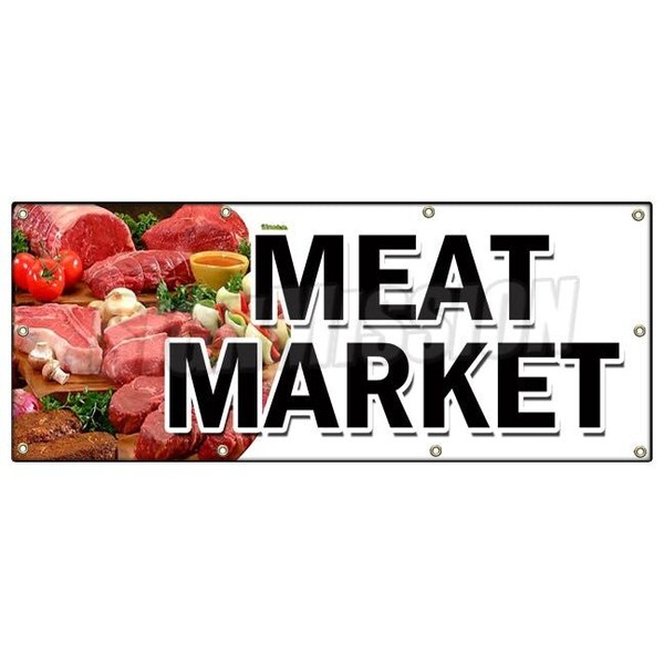 Signmission MEAT MARKET BANNER SIGN butcher gourmet usda prime pork chicken corn - B-96 MEAT MARKET