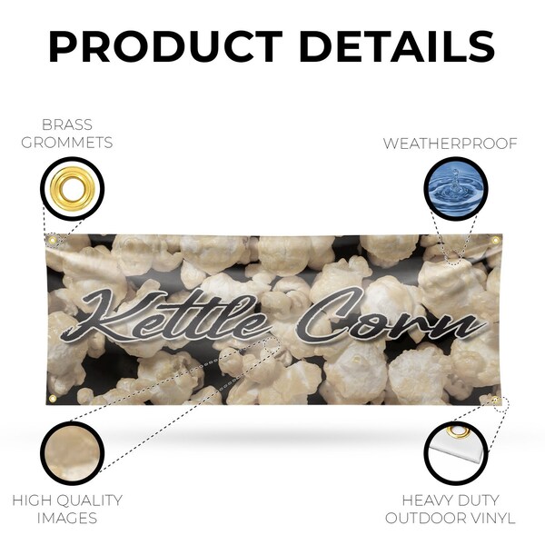 Signmission Kettle Corn, 18 Inch x 48 Inch, Vinyl Banner - B-30717
