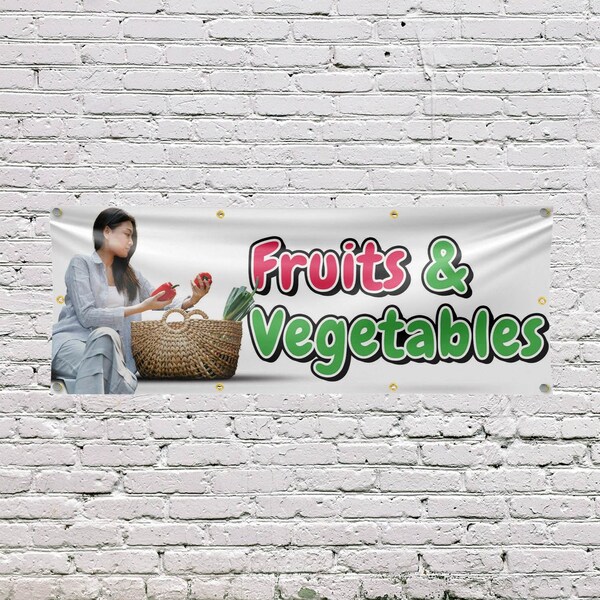 Signmission Fruits and Vegetables, 36 Inch x 96 Inch, Vinyl Banner - B-96-30665