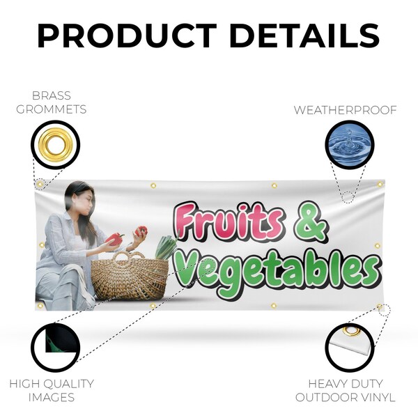 Signmission Fruits and Vegetables, 36 Inch x 96 Inch, Vinyl Banner - B-96-30665
