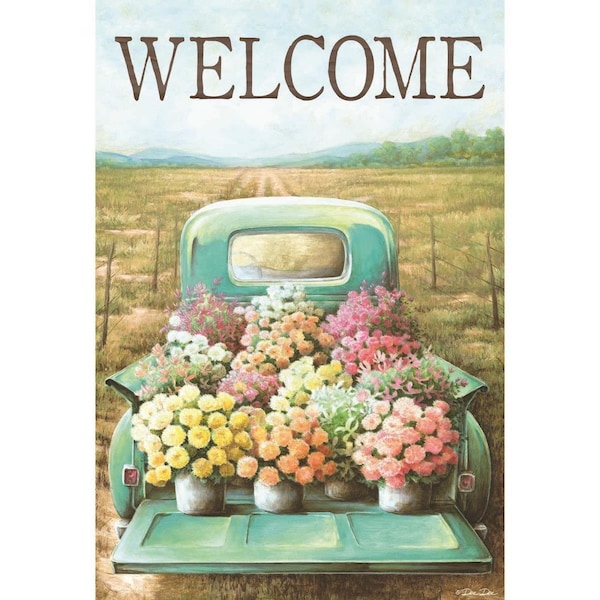 Magnolia Garden Flags 13 x 18 in. Welcome Flower Truck Polyester Garden Flag - MA85700