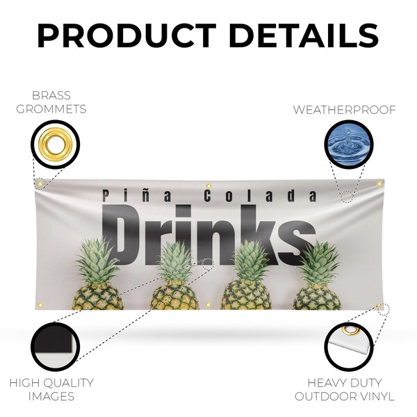Signmission Pina Colada Drinks, 24 Inch x 72 Inch, Vinyl Banner - B-72-30803