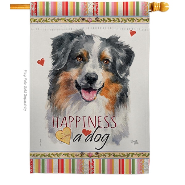 Gardencontrol 28 x 40 in. Dog Australian Shepherd Happiness Double-Sided Decorative Vertical House Flag - GA2017421