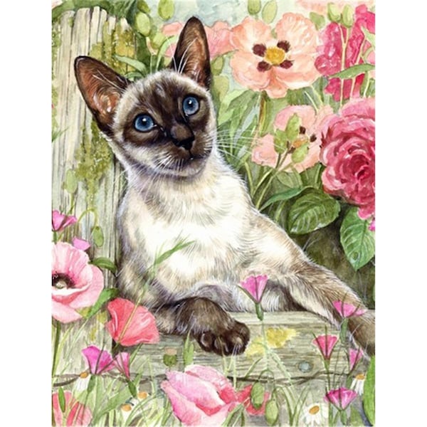 Patioplus Siamese Cat in the Roses Flag Garden Size - PA55754