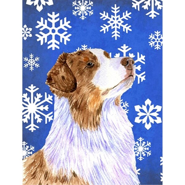 Patioplus 28 x 40 in. Australian Shepherd Winter Snowflakes Holiday House Size Canvas Flag - PA2554621