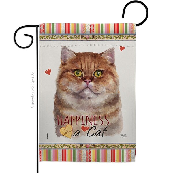 Gardencontrol 13 x 18.5 in. Cat British Short Hair Happiness Double-Sided Decorative Vertical Garden Flag - GA2057203