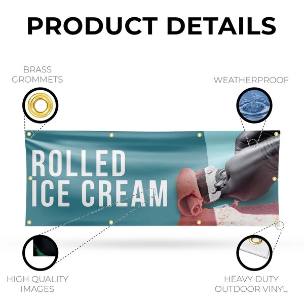 Signmission Rolled Ice Cream, 36 Inch x 96 Inch, Vinyl Banner - B-96-30838