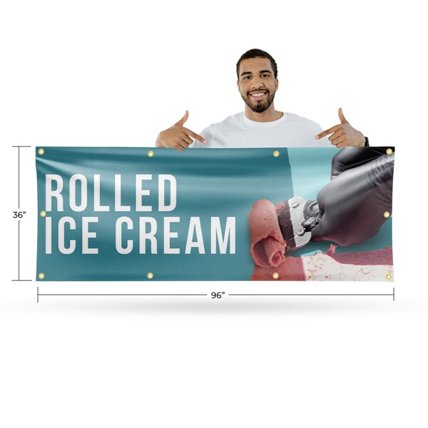 Signmission Rolled Ice Cream, 36 Inch x 96 Inch, Vinyl Banner - B-96-30838