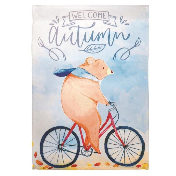 Dicksons Welcome Autumn Bear Bike Polyester Garden Outdoor Flag - M080050
