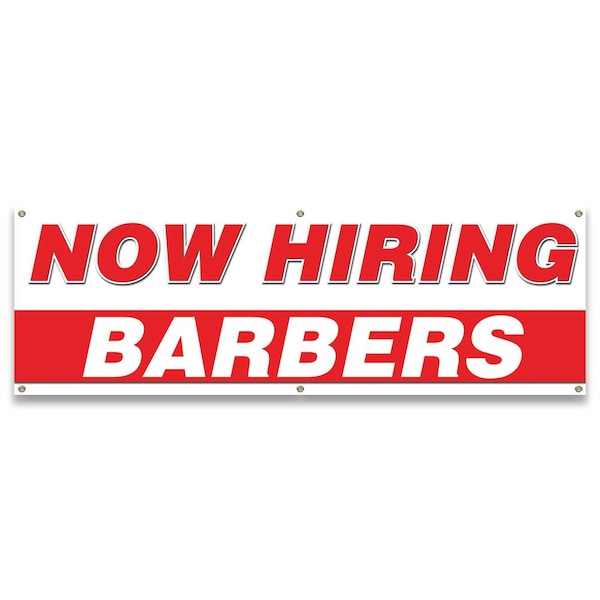Signmission Now Hiring Barbers Banner Apply Inside Accepting Application Single Sided - B-72-30200